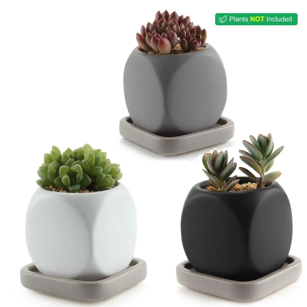 

Nordic decoration home garden Ceramic Modern Dice Succulent Plant Pot Cactus maceta bonsai Pots Container with Square Tray