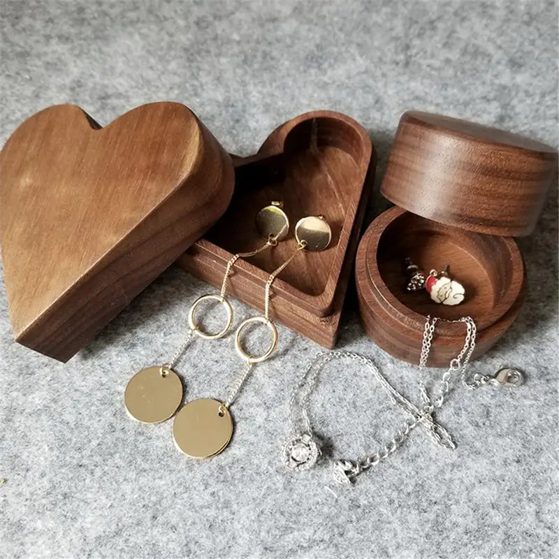 Black Walnut Storage Box Simple Wooden Ring Case Jewelry Container Ring