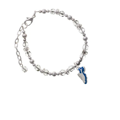 Silvertone Blue Running Shoe Clear Beaded Bracelet |