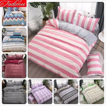 

Pink Stripe Gray Duvet Cover Bedding Set Adult Kids Soft Cotton Bed Linen Single Full Queen King Size Bedspread Bedlinen 150x200