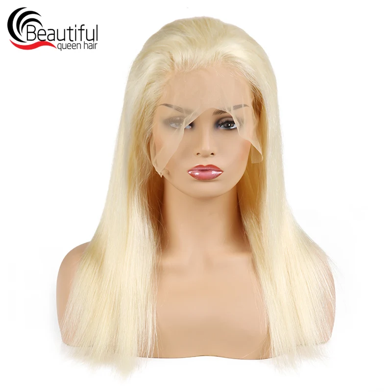 Beautiful Queen Indian Human Hair Lace Wig 613 Blonde Straight Full Lace Wig Bleached Knots