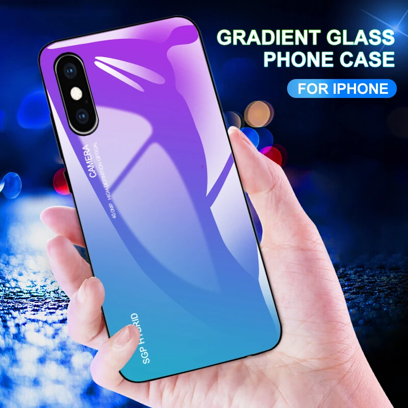 

Gradient Case For iPhone XS Max Case Tempered Glass Phone Shell For Apple iPhone X XS Max Protective Full Cover on Back Film X S