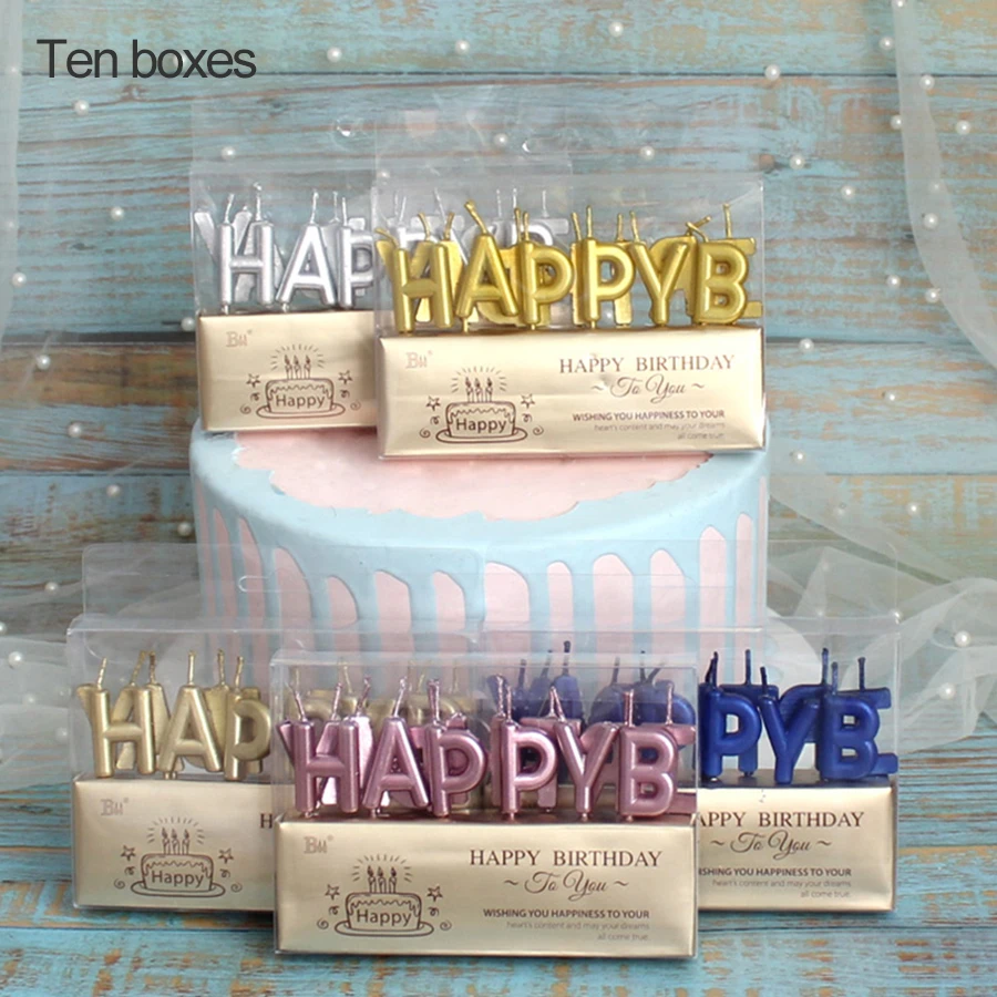 Happy Birthday Gold Letter Party Candles Birthday Cake Wax Decorative Romantic Candle Light Bougies Anniversaire Home 50x069 Candles Aliexpress