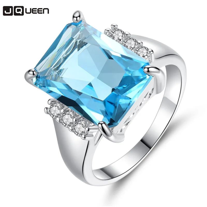 Fashion Desgin Woman Rings Big Square Blue CZ Cubic Zircon Stone Silver Birthday Party Wedding Gift Jewelry Yüzük | Украшения и