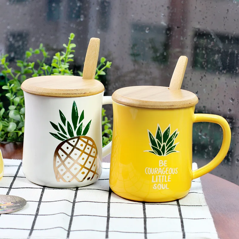 

New Pineapple Waist Gold Cup Ceramic Cup Milk Mug Breakfast Creative Coffee Cup Office Students In The Open Air Cup Of Water