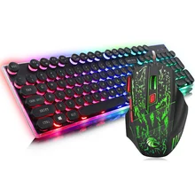 J40 английский Gaming Keyboard красочные Радуга Водонепроницаемый Подсветка USB проводной набор с клавиатурой и мышью Комплект 7 цветов игровая мышка со светодиодной подсветкой