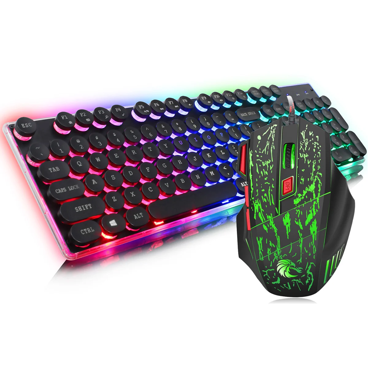 

J40 English Gaming Keyboard Colorful Rainbow Waterproof Backlight USB Wired Keyboard Mouse Combos Set 7 Colors LED Gaming Mouse