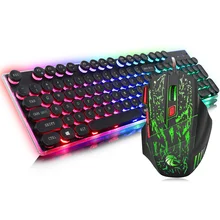 J40 English Gaming Keyboard Colorful Rainbow Waterproof Backlight USB Wired Keyboard Mouse Combos Set 7 Colors LED Gaming Mouse parasolant wired usb led light keyboard and mouse set white black laptop computer colorful gaming backlit keyboard mouse combos