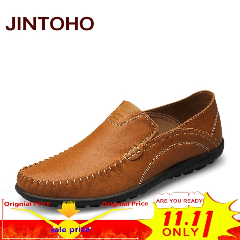 

JINTOHO big size 37-46 mens genuine leather casual shoes slip on men loafers luxury brand moccasins italian men flats shoes