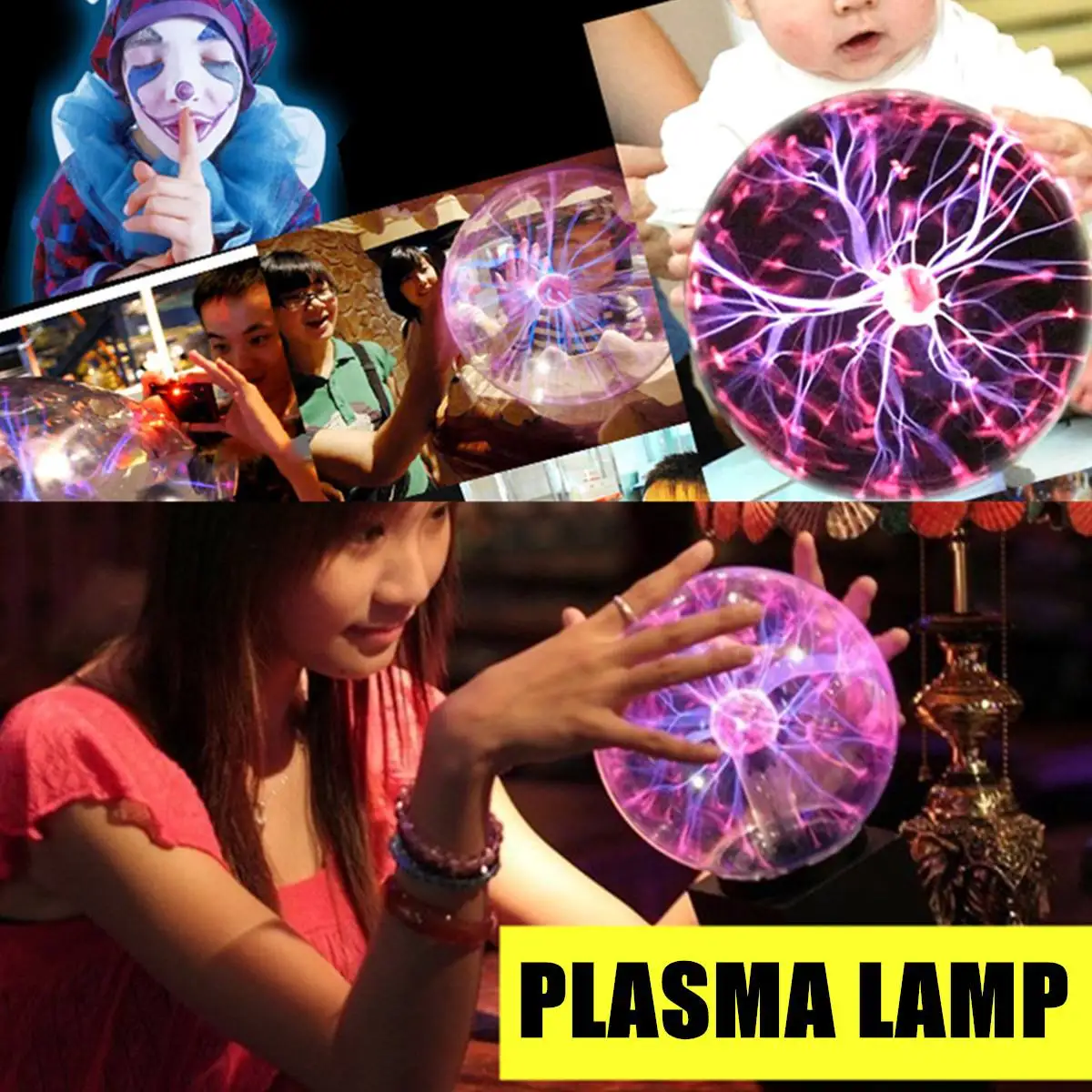 

Lamp Light Touch-Sensitive 5/6/8 Inch Plasma-Lightning Ball Magic Lighting Sphere EU Plug Crystal Table Lamp Novelty Night Color