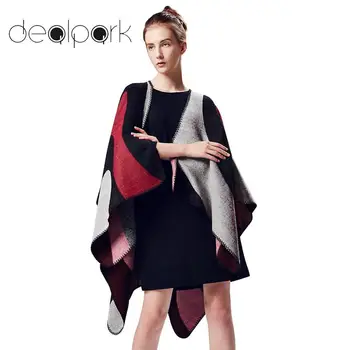 

Casual Women Autumn Winter Poncho Geometric Splicing Kimono Soft Warm Square Scarf Elegant Ladies Pashmina Fashion Shawl Cape