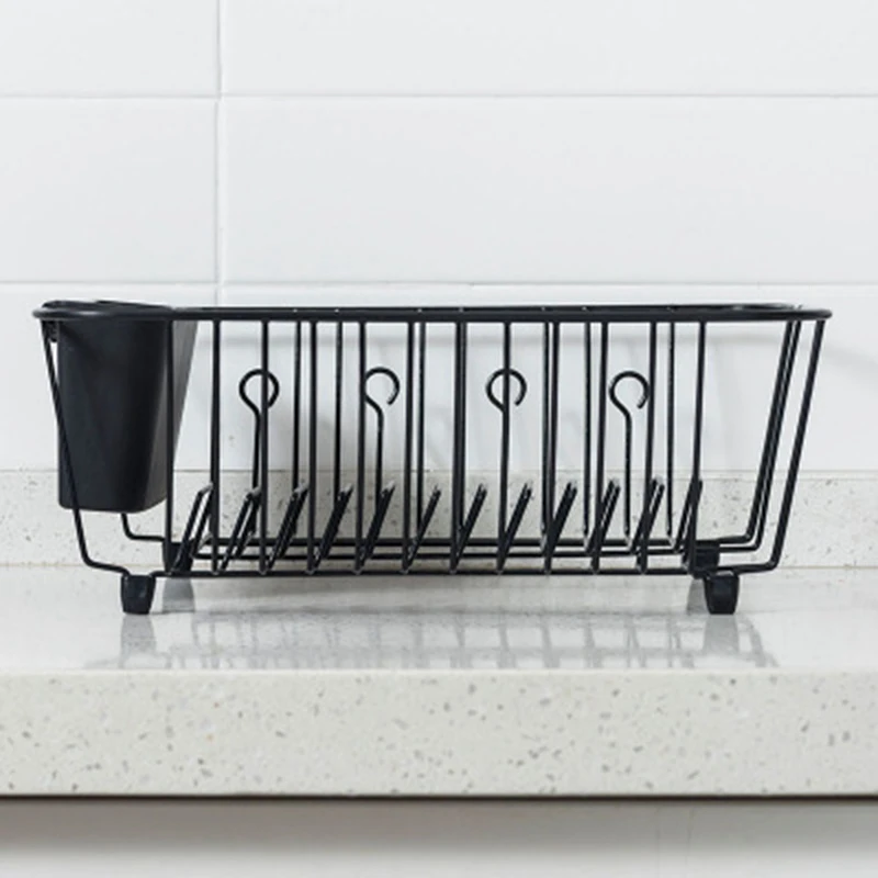 المطبخ تخزين منظم طبق تجفيف تجفيف رف معدني المطبخ بالوعة علبة حاوية ل لوحات عاء كوب أدوات المائدة الرف سلة