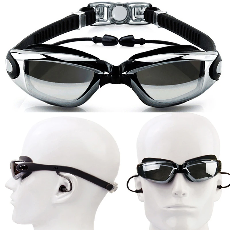 

Adult Silicone Swim goggles Waterproof Anti-Fog 100% UV Prescription Sports Glasses With Earplug For Pools Swimming Men Women