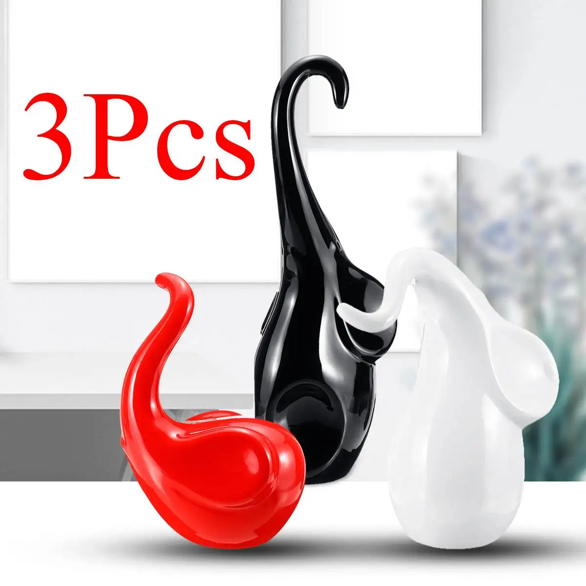 

3pcs/Set Ceramic Elephant Figurine Crafts Porcelain Animal Home Art Decoration Oxidation Resistance 3 Colors High Hardness
