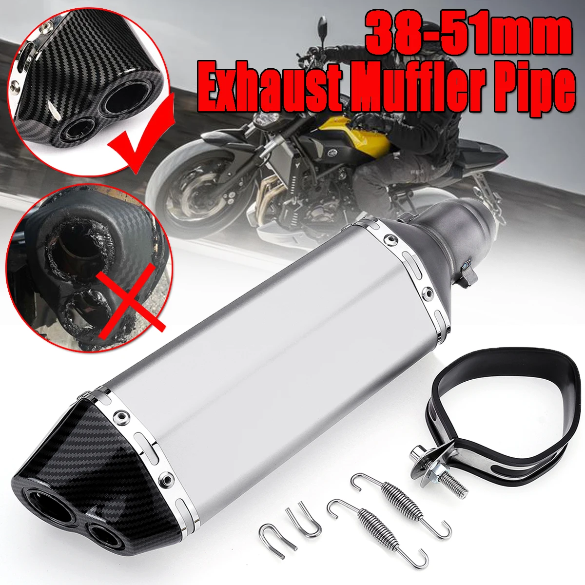 

370mm New Universal Motorcycle Exhaust Muffler Pipe With Install Kit Dirt Bike ATV For Honda For Kawasaki DB Killer 38-51mm