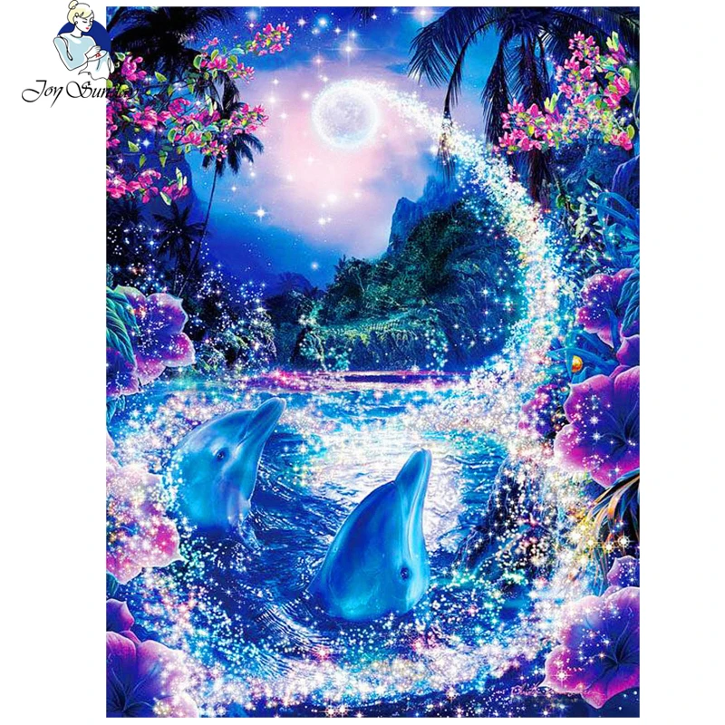 

Joy Sunday 5D Diamond Embroidery Dolphin Scenery DIY Square Diamond Painting landscape Diamond rhinestones Home Decor love gift