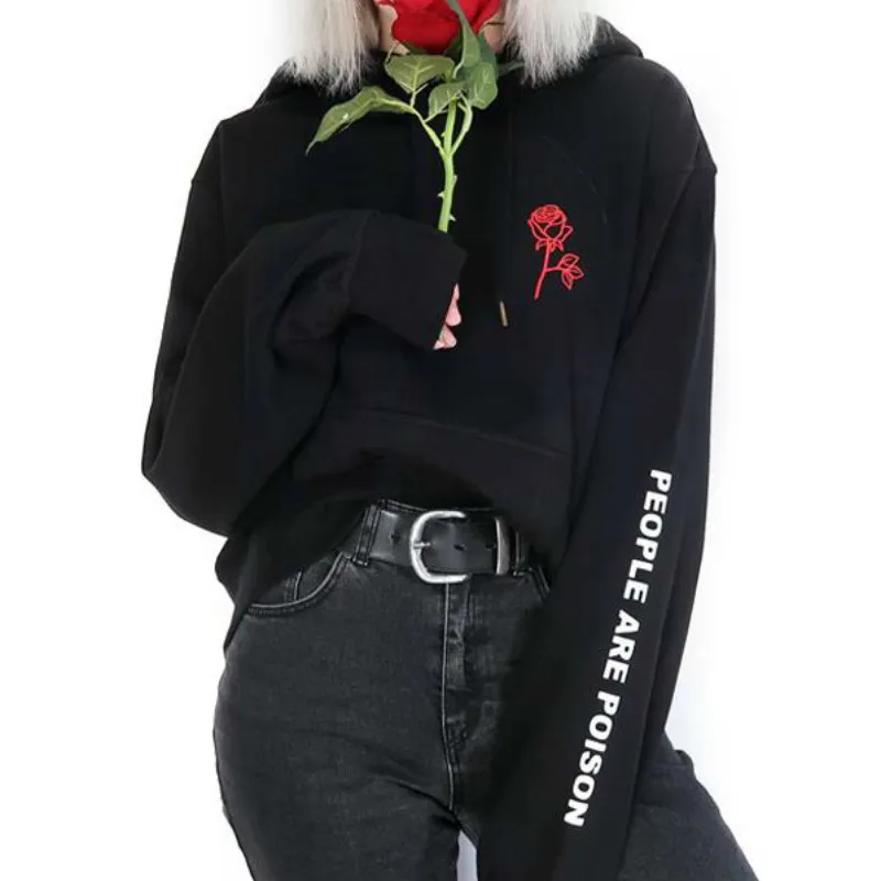  People Are Poison Hoodies Women Rose Sleeve Printed Sweatshirt 2018 Casual Loose Pullovers Tumblr I