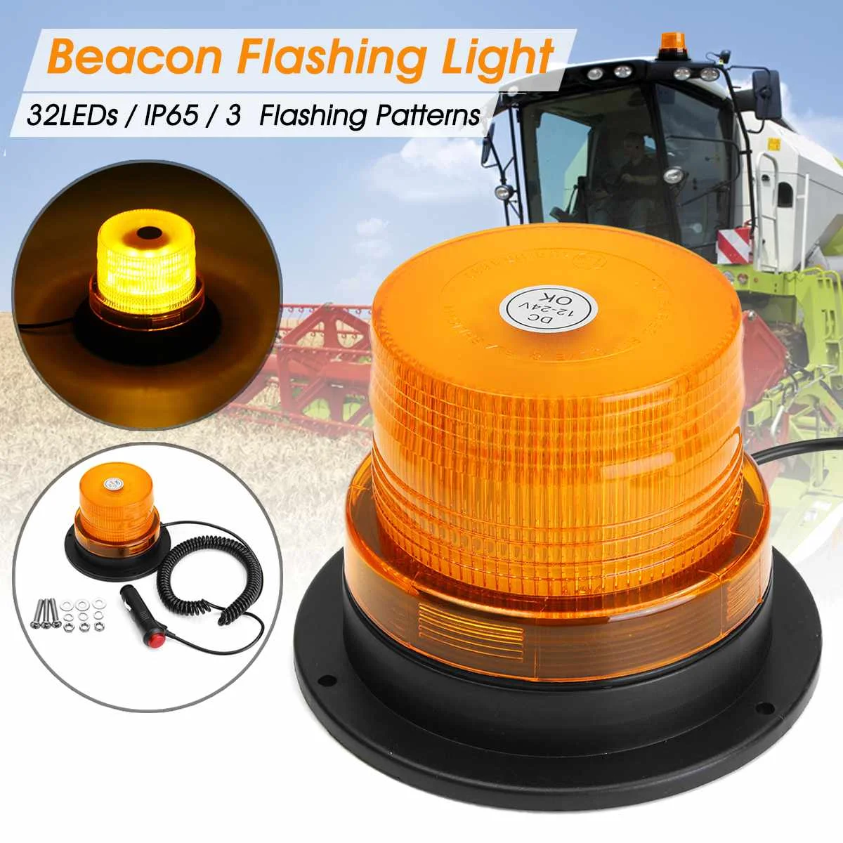 12V/24V LED Amber Car Strobe Warning Light LED Flashing
