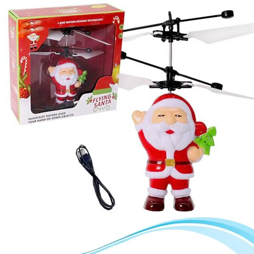 Electric Infrared Sensor Santa Claus Induction aircraft LED Flashing Light Red Helicopter Remote Toys For Kids Outdoor Gift