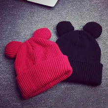 Женская шапочка с кошачьими ушками, простая вязаная шерстяная вязаная шапка с кошачьими ушками, популярная эластичная бини зимняя теплая шапка с рисунком