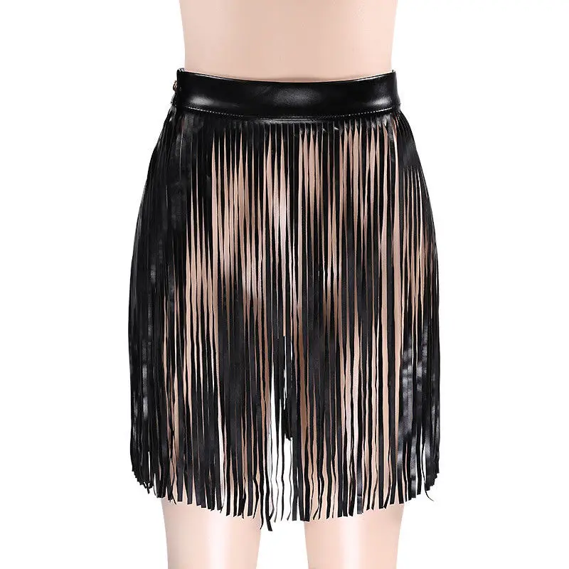 Новая модная женская Танцевальная мини-юбка из искусственной кожи с кисточками, Летняя Повседневная Клубная сексуальная юбка, M L