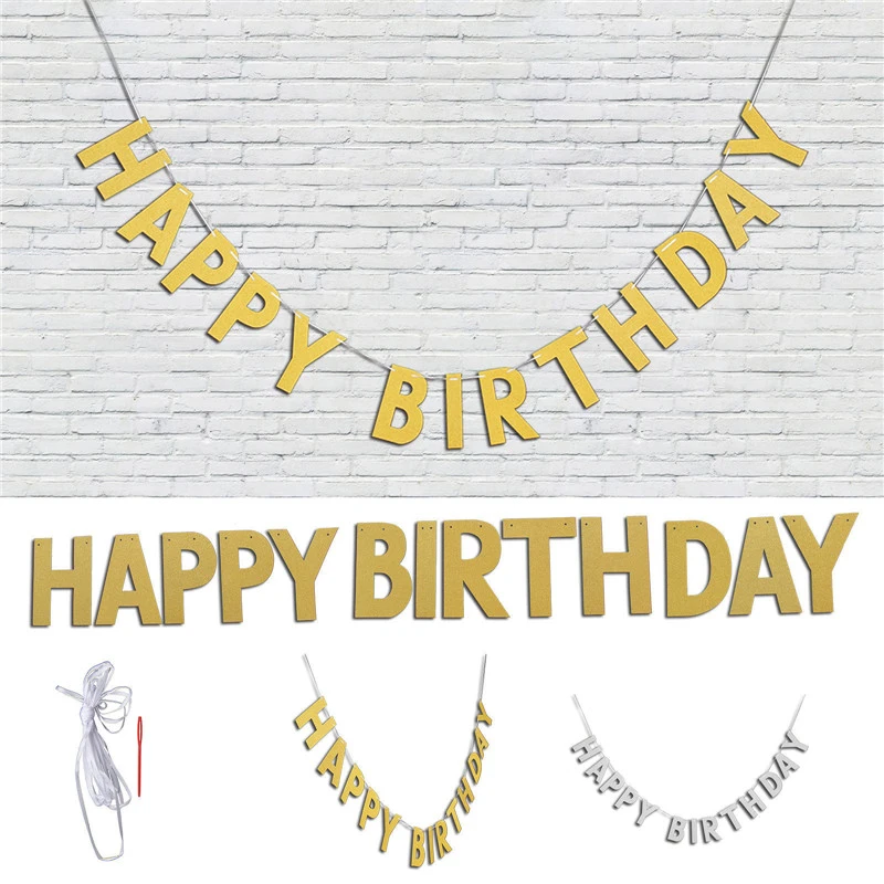 ハッピーバースデーバナーホオジロ花輪ゴールド文字パーティーバナー誕生日パーティーの装飾パーティーアクセサリー 横断幕 吹流し 紙吹雪 Aliexpress
