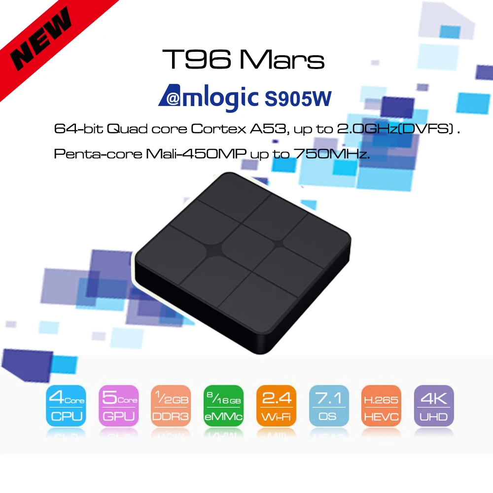 Приставка Смарт ТВ T96 Mars Android 7 1 2 + 16 ГБ S905W 4 ядра Wi Fi 4K Bluetooth DLNA HD2.0|ТВ-приставки и