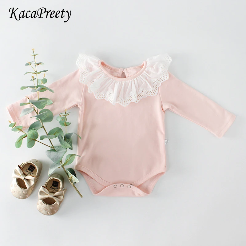 

Baby romper autumn soft cotton long sleeve lace collar jumpsuit infant newborn kids overalls children outfits
