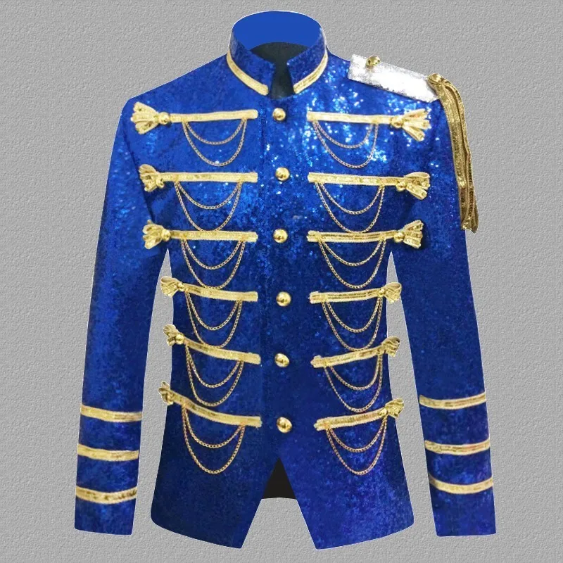 

Blazer Masculino Stage Performance Sequins Blazer Jacket Stand Collar Chains Tassels Blazer Suit Single Breasted Shiny Coat 5XL