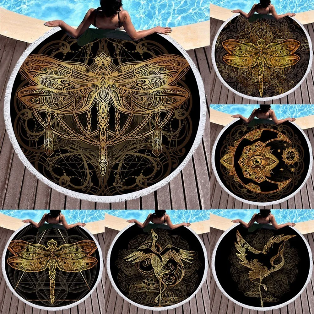 

Round Beach Towels Microfiber Dragonfly Good Water Absorption Swimsuit Wrap Skirt Shawl Towels For Living Room Home Decor