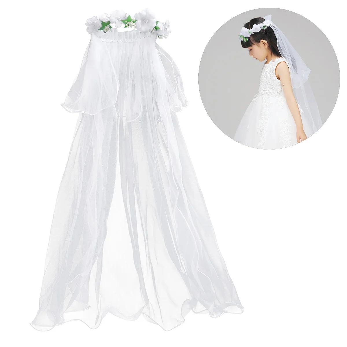 

Flower Girl Veils Two Layers White Wedding Communion Hair Wreath