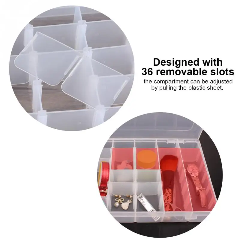 

36 Grid Transparent Plastic Storage Box Adjustable Divider Cosmetic Manager Medicine Earrings Beads Jewelry Storage Box Case