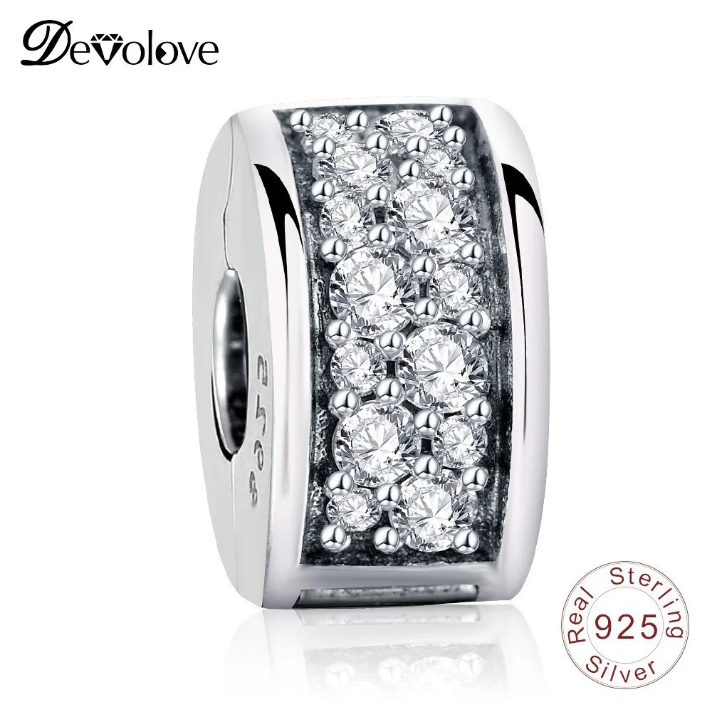 

Devolove Dazzling Elegance Cubic Zircon Clip Charms Bead 925 Sterling Silver Beads Fit Pandora Bracelets Fine Dropshipping