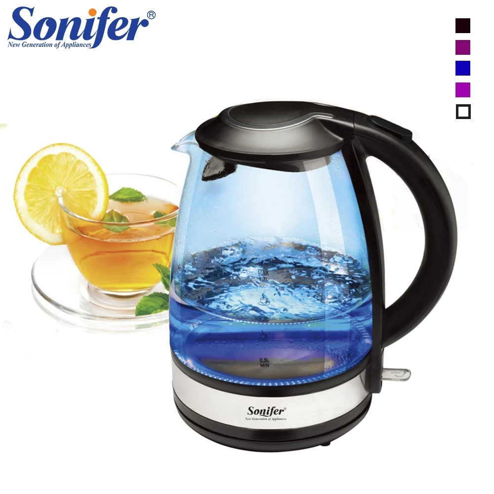 

1.7L Colorful Electric Kettle Glass 2200W Household Quick Heating Electric Boiling Pot Sonifer