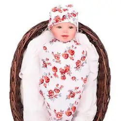 2 шт./компл. детское одеяло с шляпой, винтажное детское одеяло с цветочным принтом, шляпа с бантиком, мягкое эластичное детское спальное