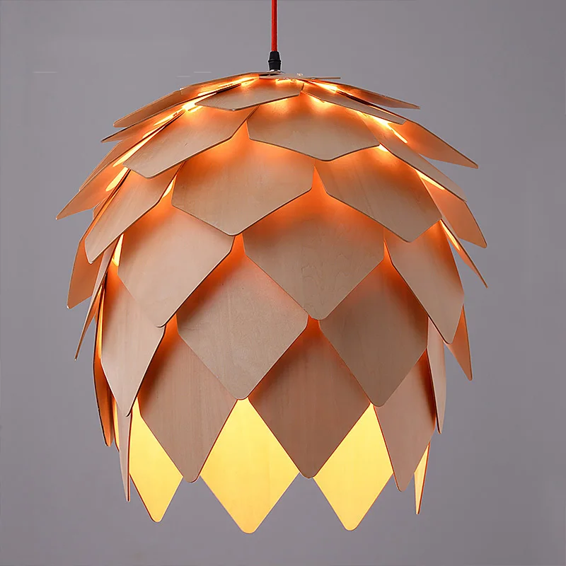 Najtaniej Retro Nordic Pinecone lampy wiszące led nowoczesne drewniane nowoczesne elementy DIY IQ Puzzle artystyczna do sypialni drewno Lamparas oprawy oświetleniowe