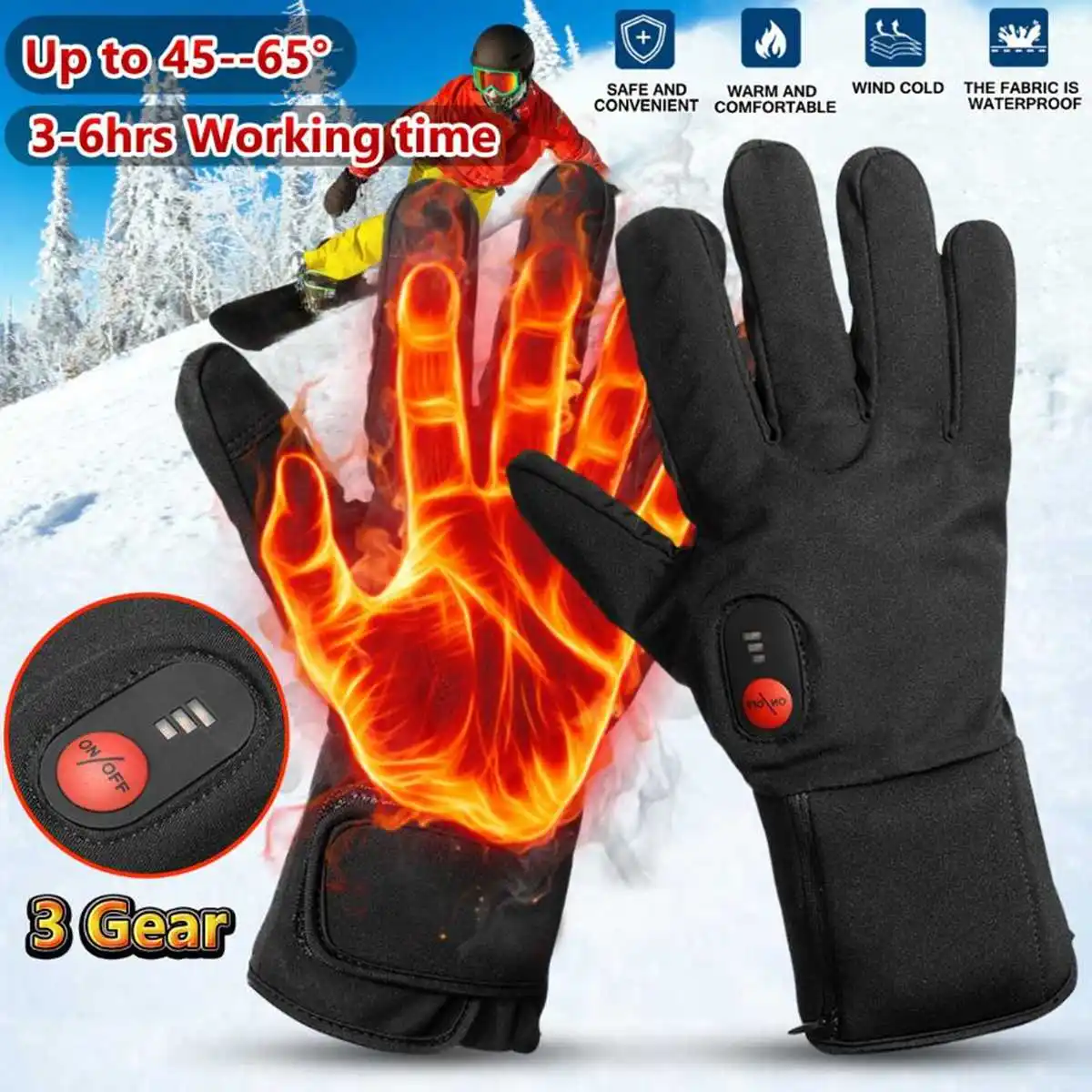 1Pair Winter USB Hand Warmer Electric Thermal Gloves Waterproof Heated Gloves Battery Powered For Motorcycle 2019 New Arrival