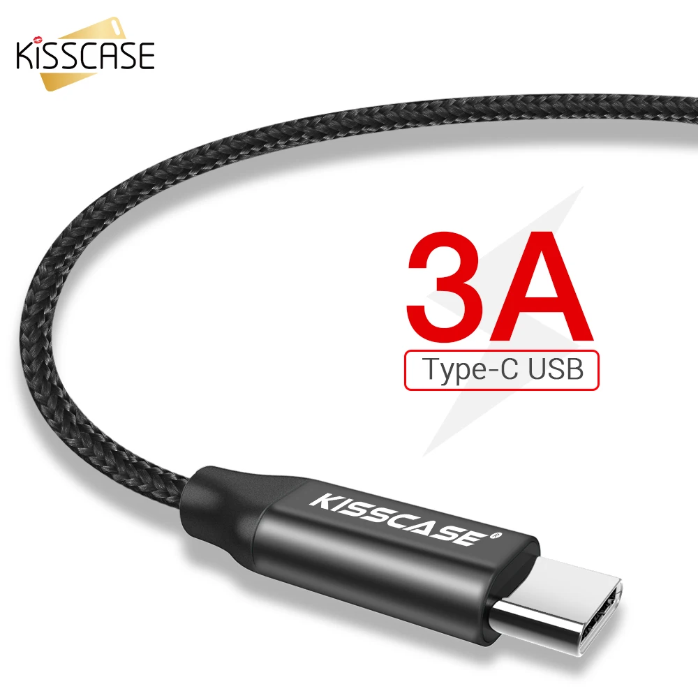 KISSCASE usb type-C кабель для samsung S9 S10 Note 9 S8 1 м тканый 3а кабель для передачи данных USB-C для huawei P20 Xiaomi A2 шнур зарядного устройства для телефона