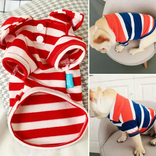 High Rating Autumn Summer Dog Vests Striped Design Puppy Pet Small Clothes Apparel Short Sleeve Adorable | Дом и сад