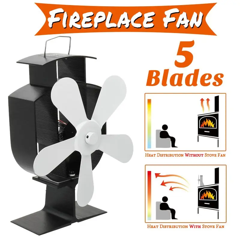 

5 Blades Quiet White Heat Powered Stove Fan Log Wood Burner Ecofan Home Fireplace Fan Efficient Heat Eco Stove Top Fan