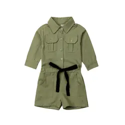 Модная детская одежда для маленьких девочек, рубашка с длинными рукавами и кулиской, комбинезон, детская хлопковая одежда для детей 2-7 лет