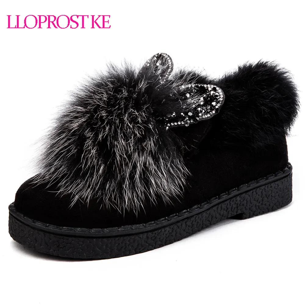 

Lloprost ke Large Size 30-45 Women Flock Ankle Boots Round Toe With Fur Platform Shoes Woman Flat Heel Winter Gray Boots D769