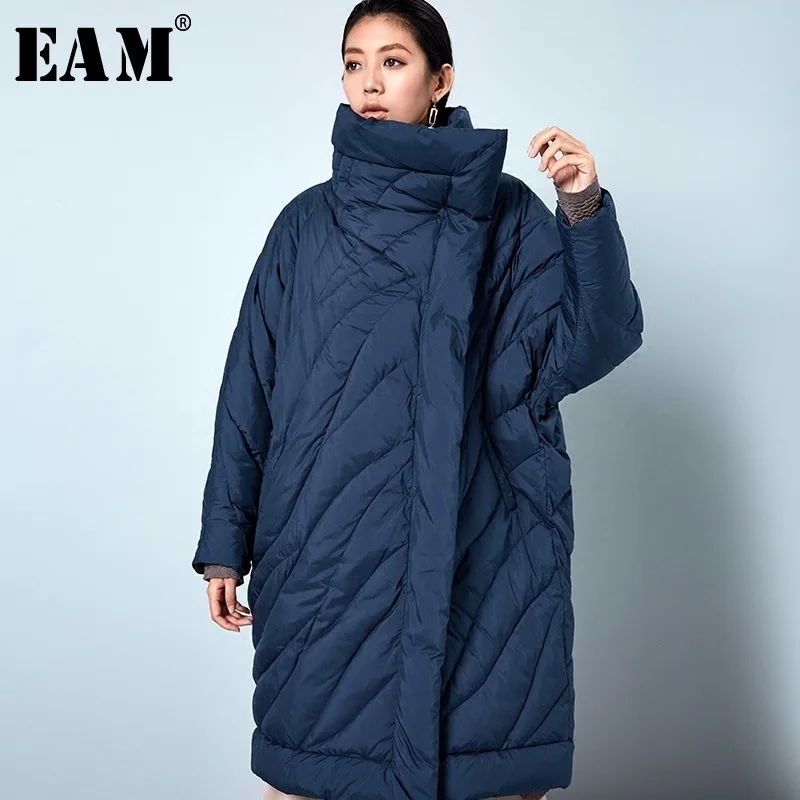 

[EAM] 2019 New Spring Full Sleeve Thick Turtleneck Collar Loose Keep Warm Long Down Jacket Women Fashion Tide OB065