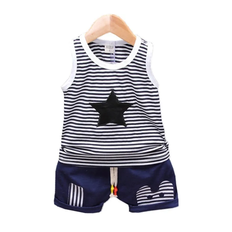 Fashion Children Boys Girls Summer Clothing Suits Baby Vest Shorts 2Pcs Kids Embroidery Star Clothes Toddler Tracksuits