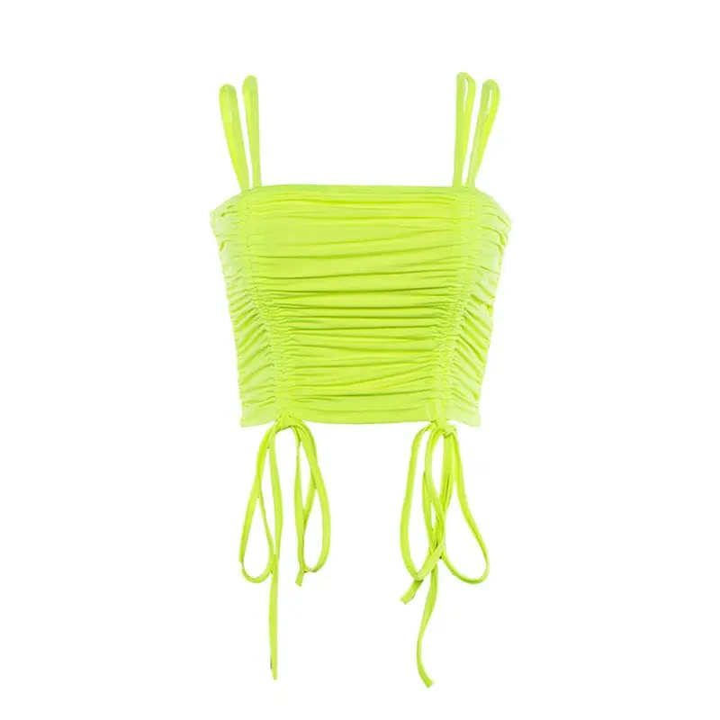 

Women Tops Boho Green Sexy Club Travel Beach OL Ladies Summer Slim Spaghetti Straps Pleated Solid Backless White Simple Tops