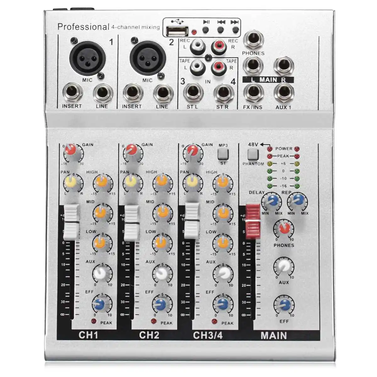  LEORY negro 4 canales Audio sonido mezcla DJ equipo DJ Audio mezclador consola con USB MP3 Jack Liv