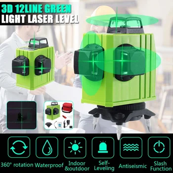 

12 Lines 3D Level Self-Leveling Laser Levels Set Green Light Beam Line Rotary 360 Horizontal Vertical Cross Automatic Laser Line
