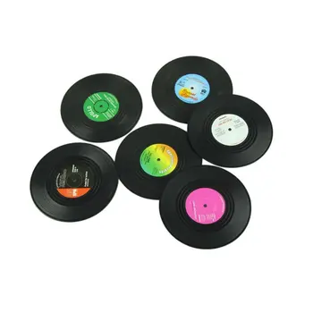 

6pieces Set Mats Spinning Retro Vinyl Disc Drink Coasters Table Decoration