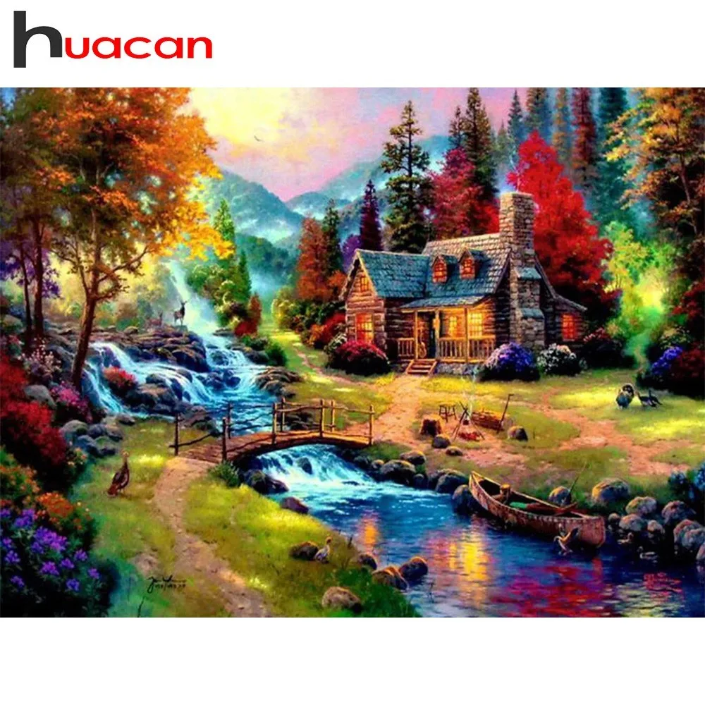 

Huacan 5D DIY Diamond Painting Waterfall Cross Stitch Diamond Embroidery Scenery Full Square Rhinestone Mosaic Forest Decoration