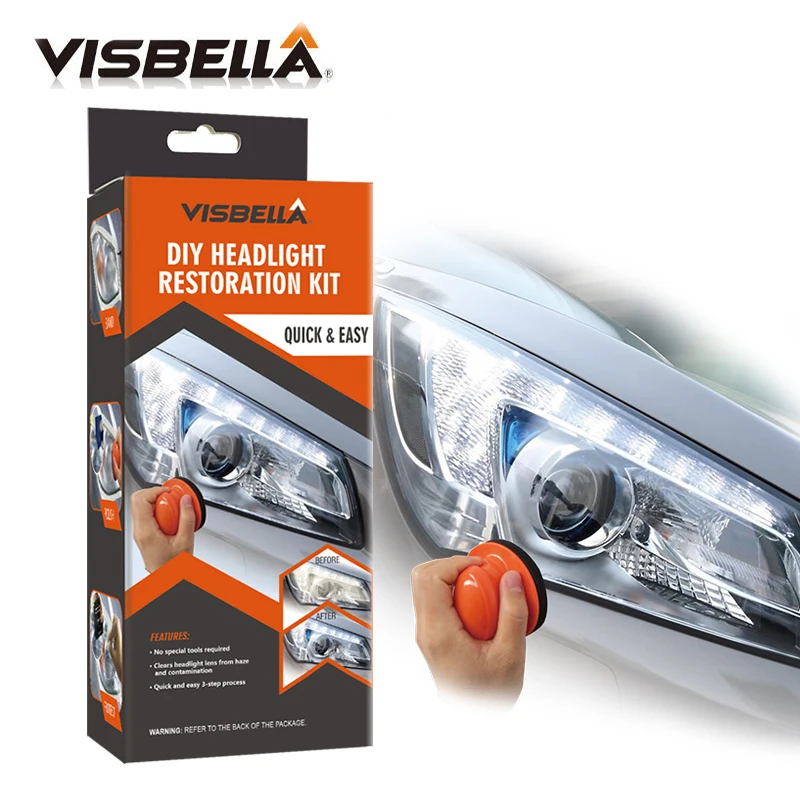 Visbella Headlight Restoration System Repair Kit DIY Headlamp Brightener Car Care Repair kit Lamp Light Clean Polish by manual